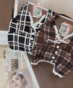 Alternative view of ÁO YẾM KAKI KẺ Ô VIỀN REN