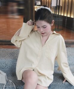 ÁO SƠMI TAY DÀI SỌC VÀNG HÀN XẺNG 💛