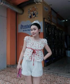 Alternative view of ÁO PEPLUM HOA NHÍ ĐỎ THẮT NƠ