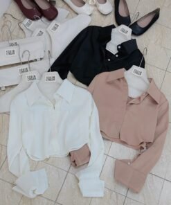 Alternative view of ÁO SƠ MI CROPTOP TAY DÀI LỤA SATIN