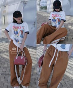 QUẦN SUÔNG DÙ SỌC HÔNG