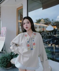 ÁO SƠMI CỔ TRỤ VINTAGE HOA THÊU