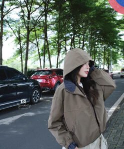 Alternative view of ÁO KHOÁC NÓN MIX CARO RÚT EO