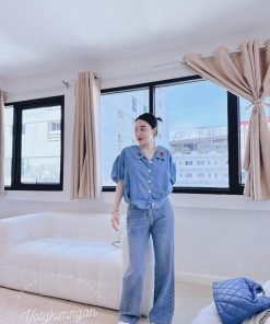 ÁO DENIM TAY BỒNG NƠ