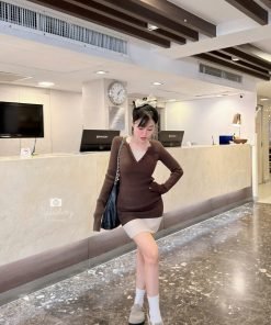 ĐẦM TD CỔ V NÚT MIX MÀU