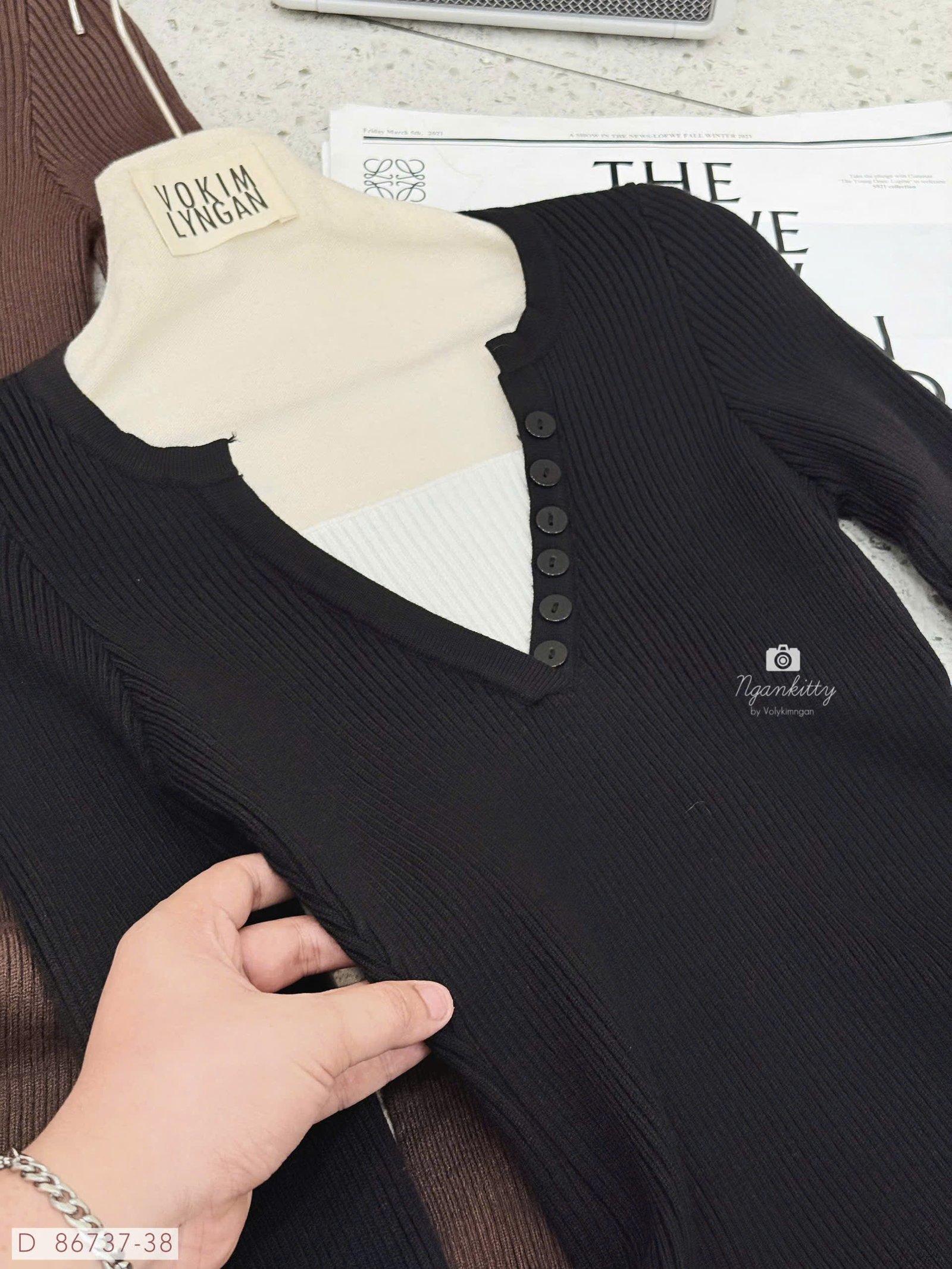 ĐẦM TD CỔ V NÚT MIX MÀU - Hình ảnh 18