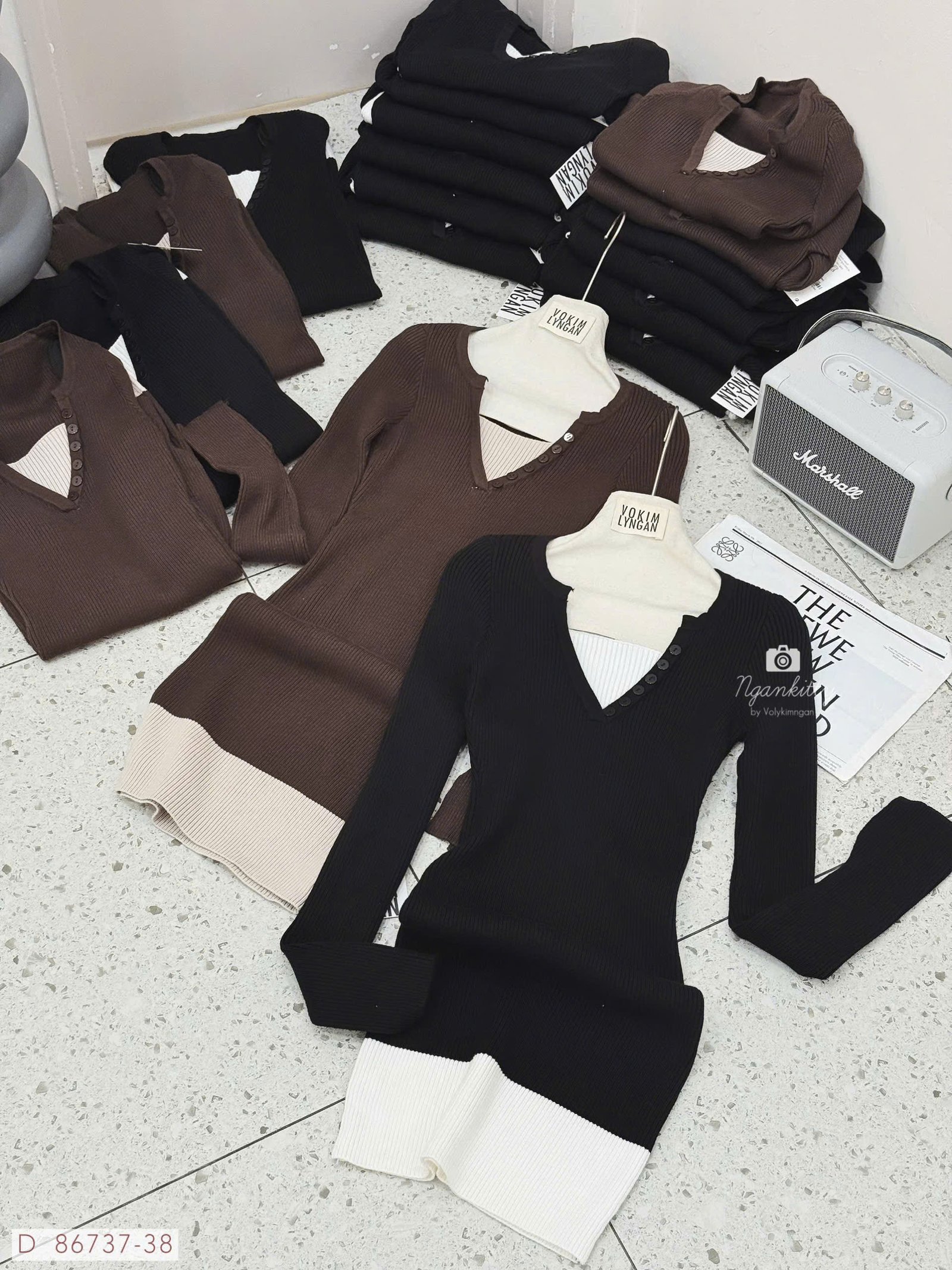 ĐẦM TD CỔ V NÚT MIX MÀU - Hình ảnh 10