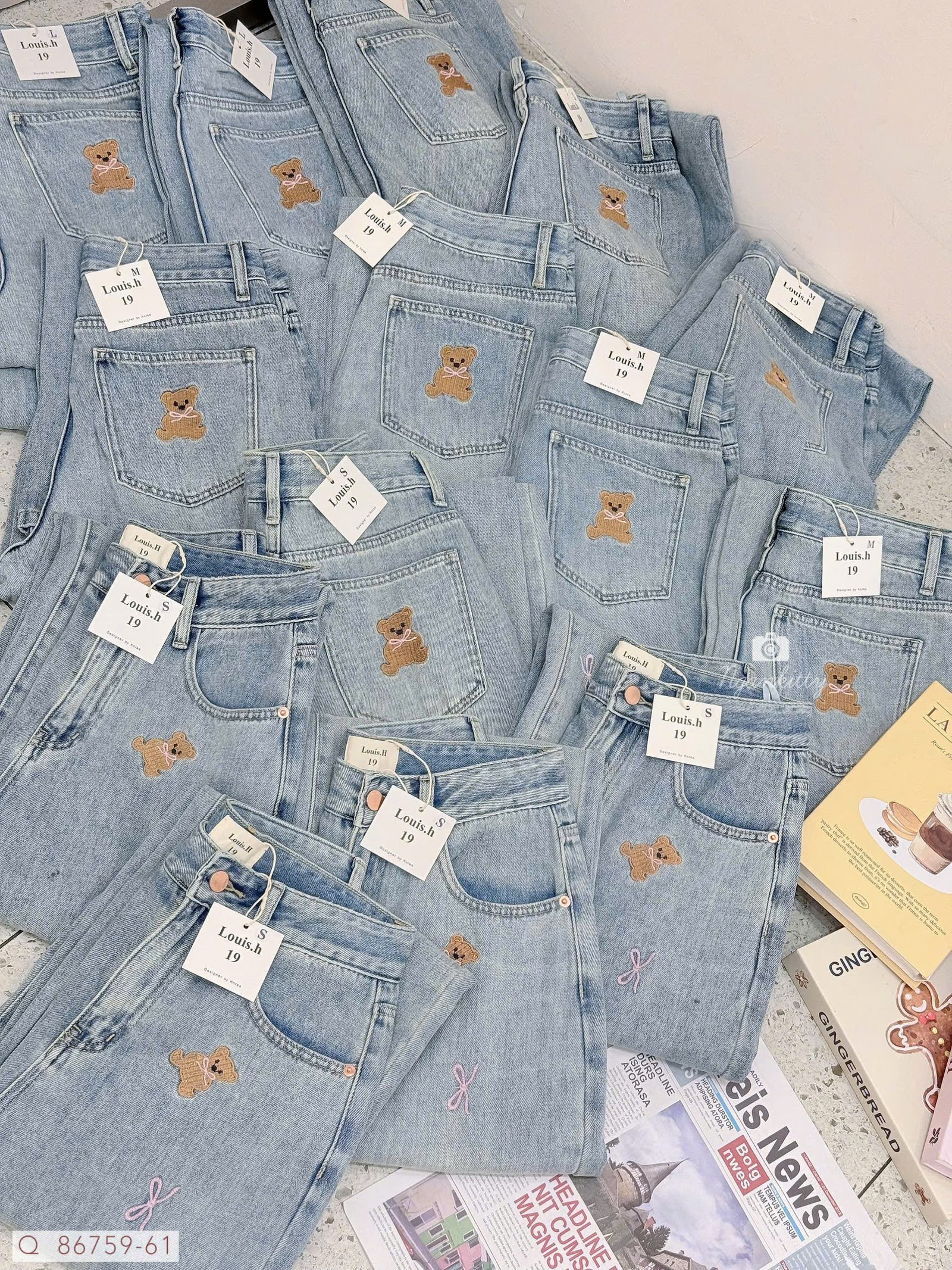 QUẦN JEAN SUÔNG THÊU TIM NƠ GẤU - Hình ảnh 6