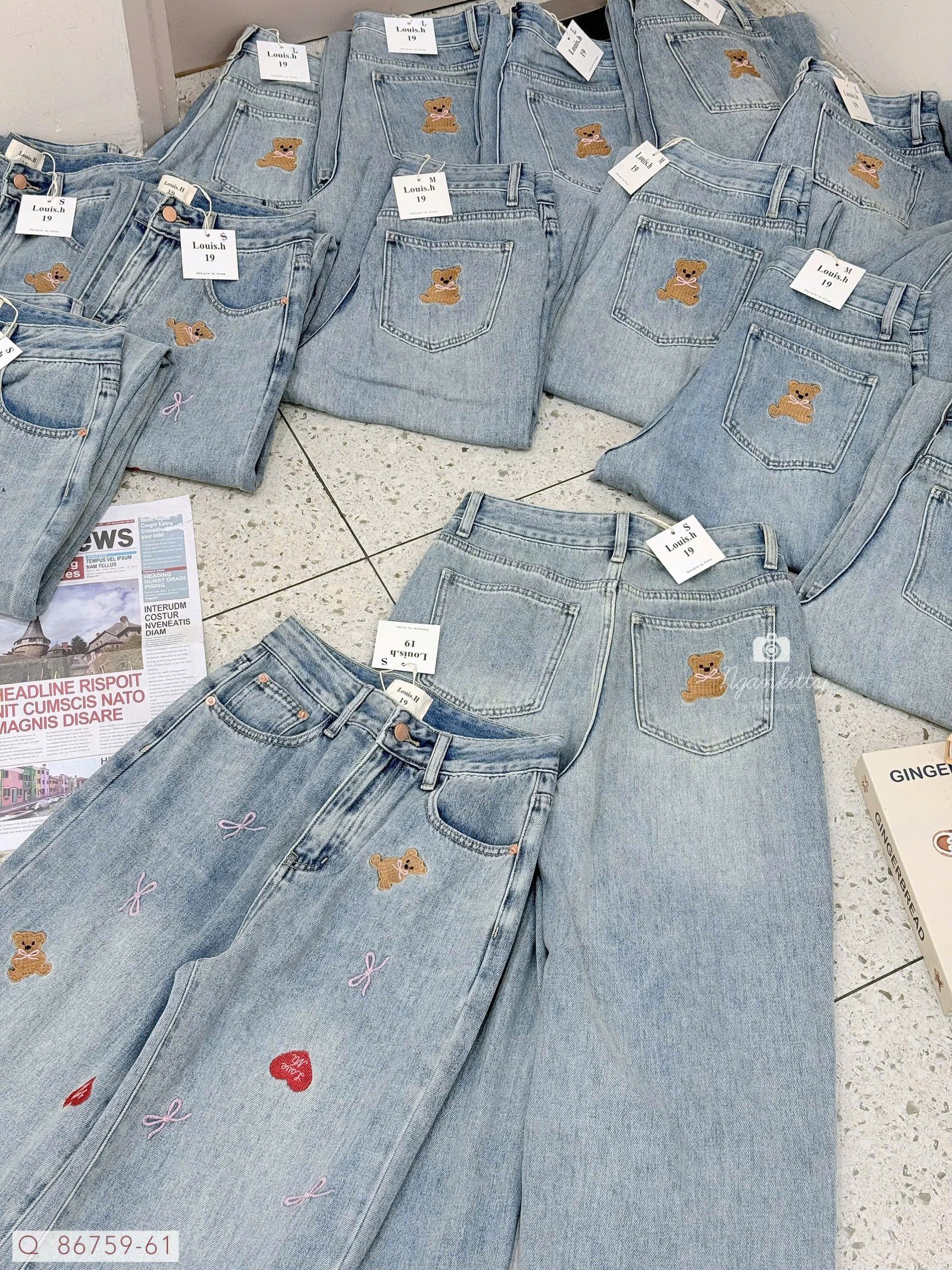 QUẦN JEAN SUÔNG THÊU TIM NƠ GẤU - Hình ảnh 7