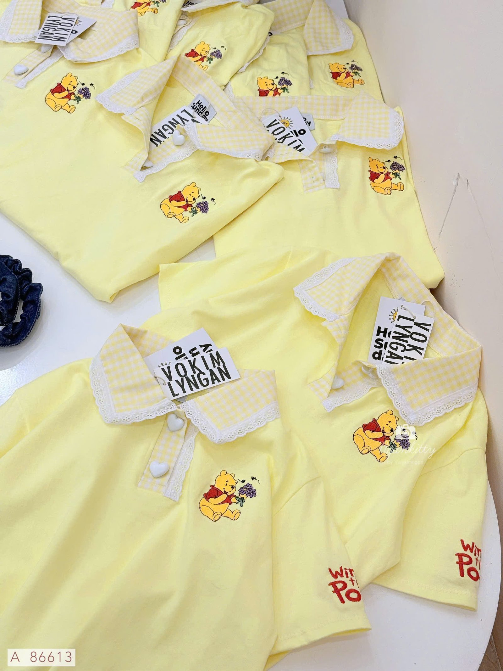 ÁO GẤU POOH CỔ CARO MIX REN - Hình ảnh 3