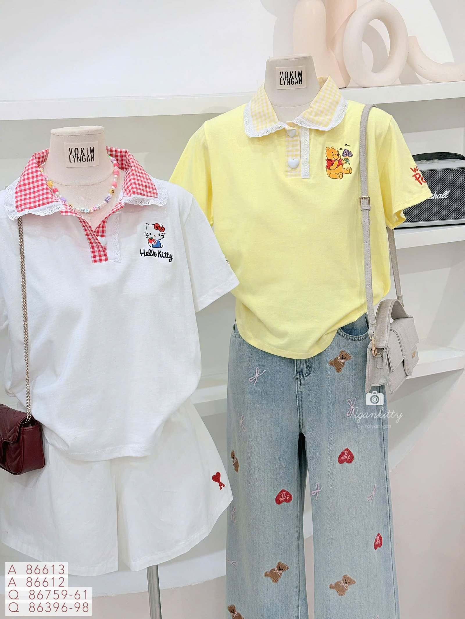 ÁO GẤU POOH CỔ CARO MIX REN - Hình ảnh 4