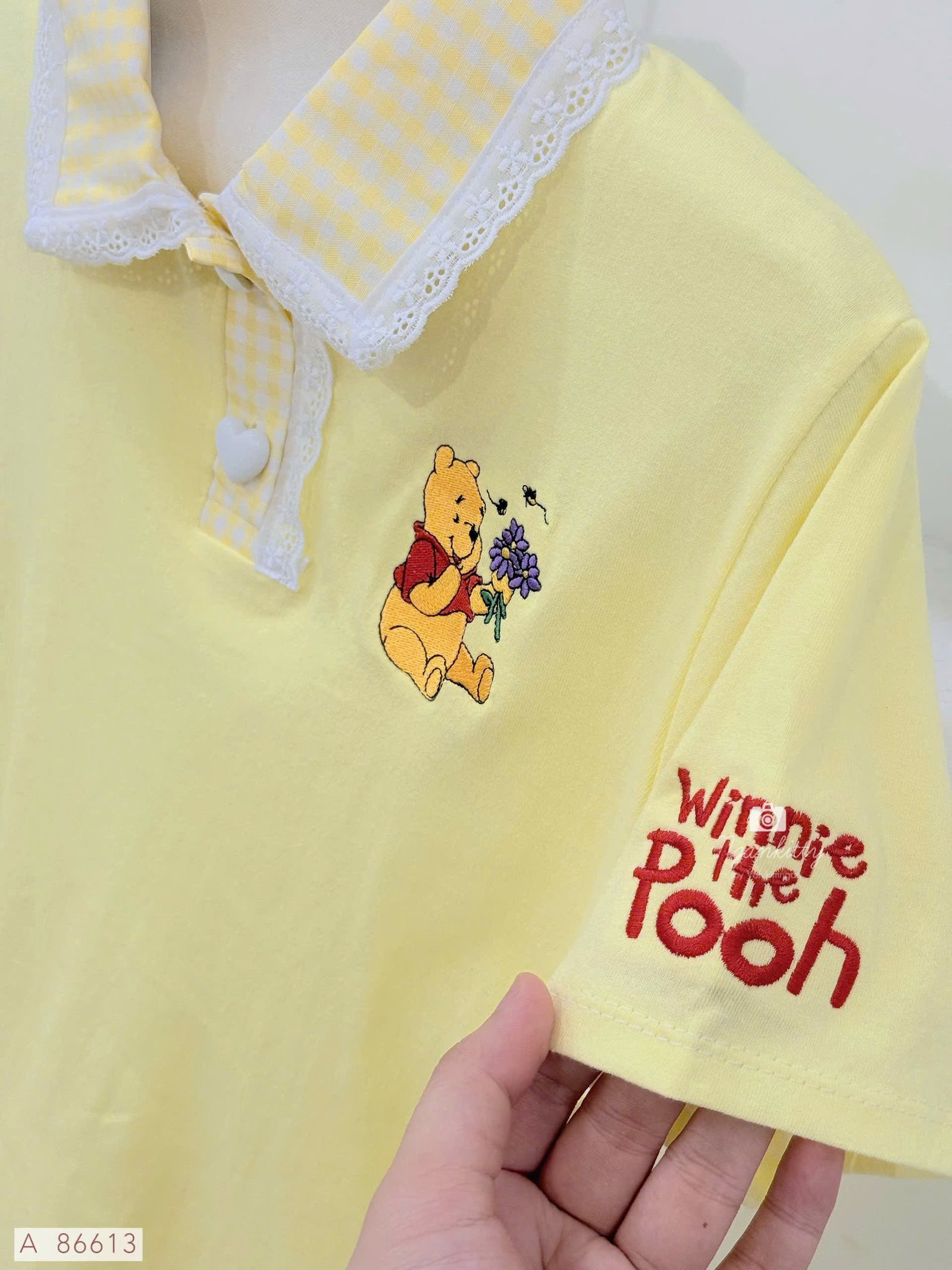 ÁO GẤU POOH CỔ CARO MIX REN - Hình ảnh 5