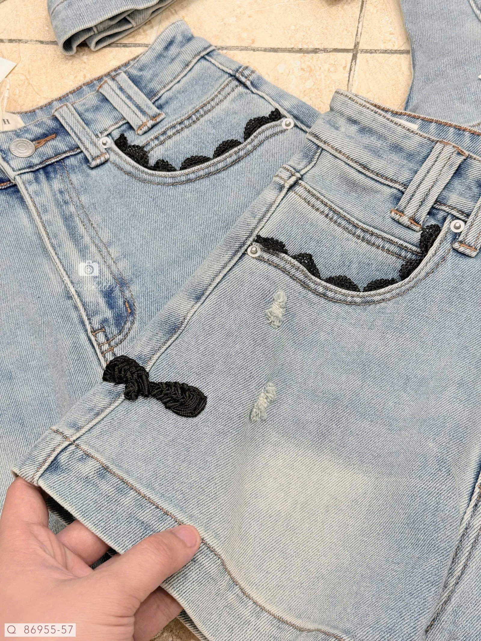 QUẦN SHORT JEAN TÚI MIX REN ĐEN - Hình ảnh 5