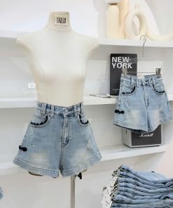 QUẦN SHORT JEAN TÚI MIX REN ĐEN