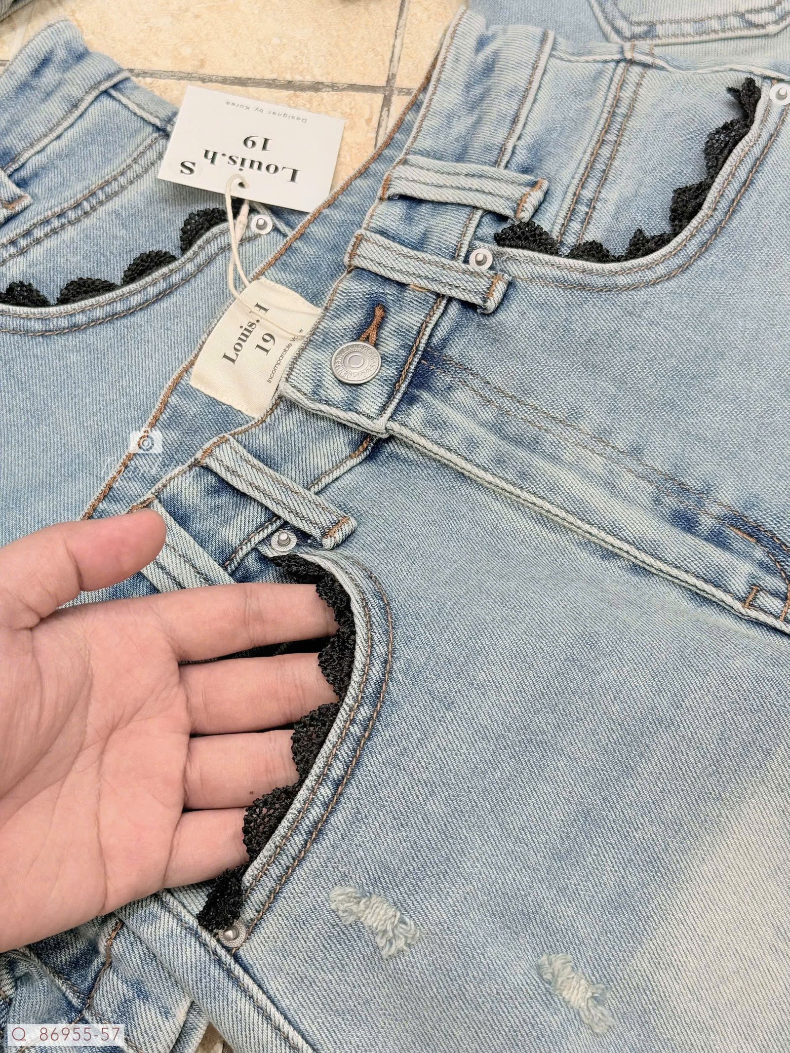 QUẦN SHORT JEAN TÚI MIX REN ĐEN - Hình ảnh 6