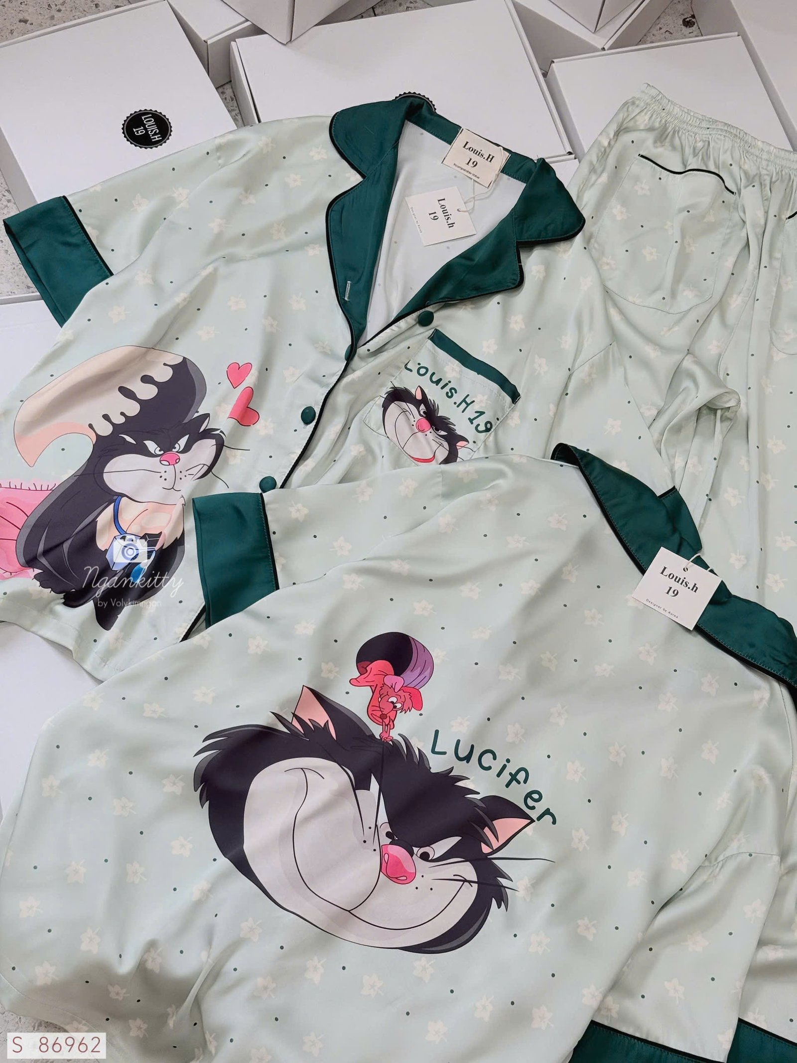 SET PIJJAMA HOA MÈO ĐEN - Hình ảnh 3