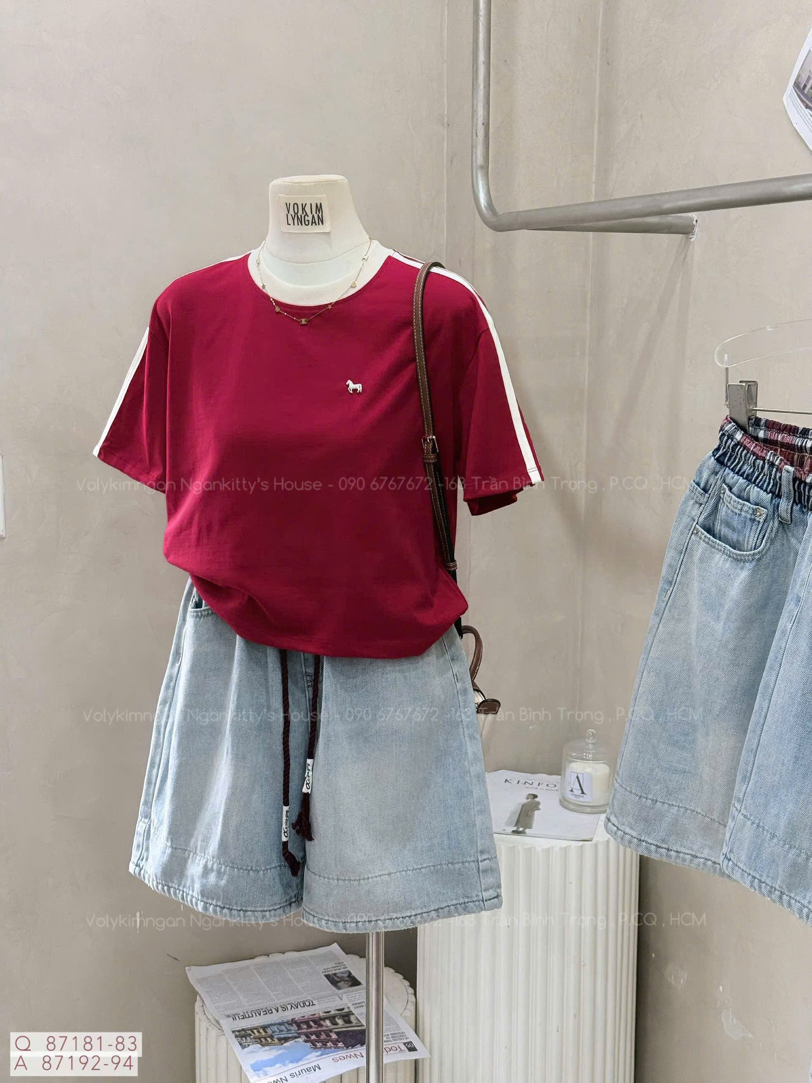 QUẦN SHORT JEAN NGỐ MIX CARO RÚT - Hình ảnh 2