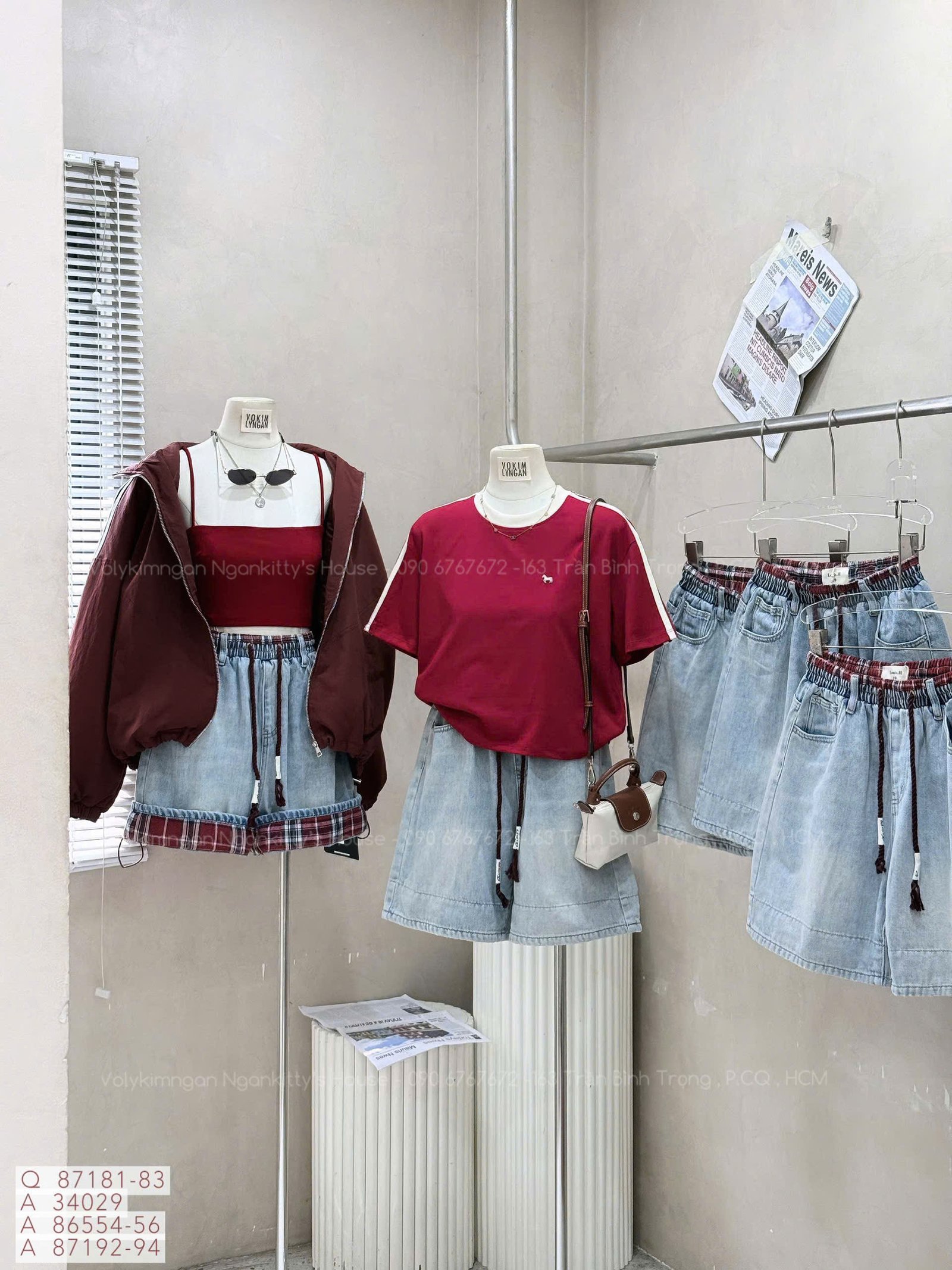 QUẦN SHORT JEAN NGỐ MIX CARO RÚT