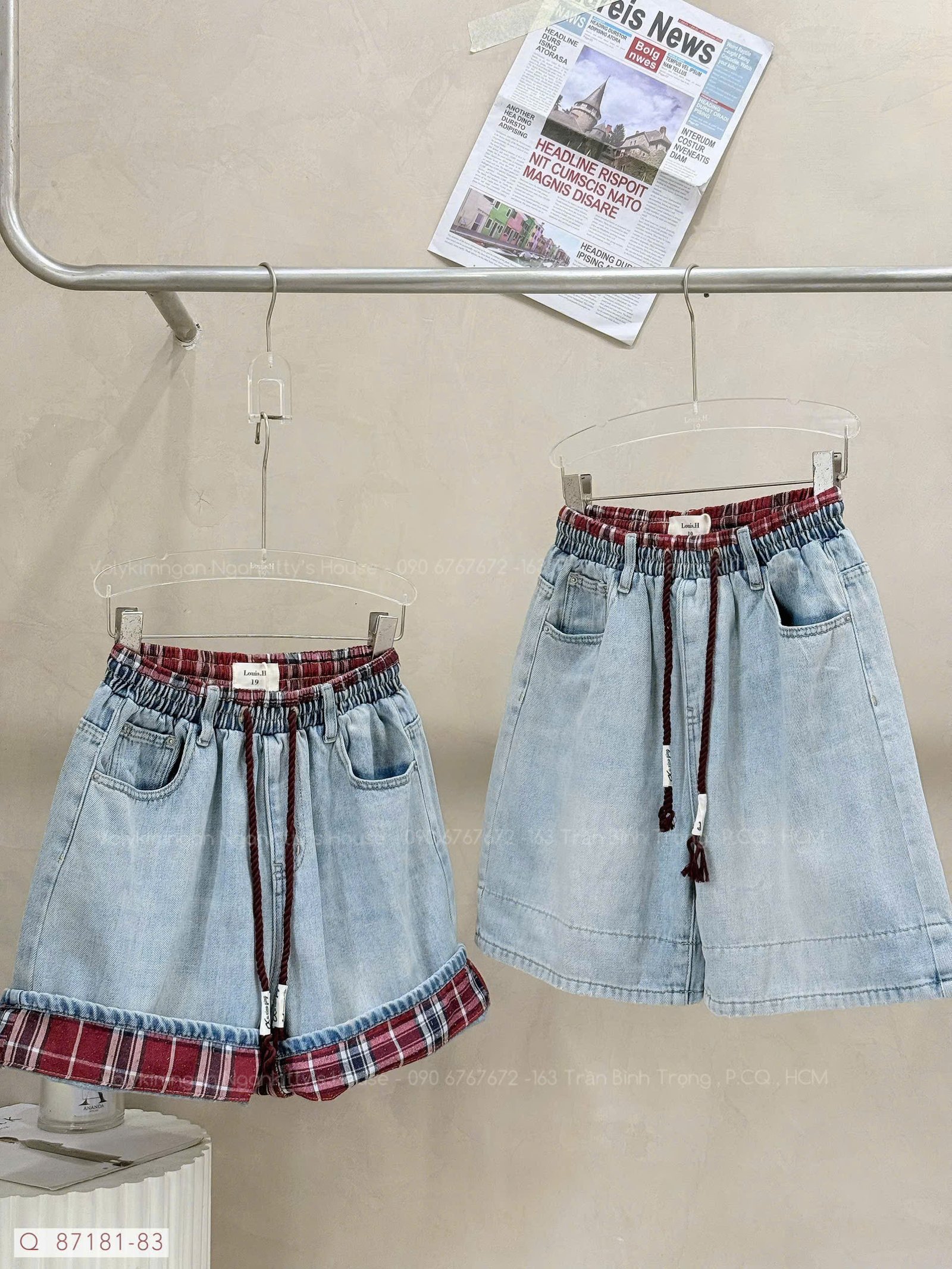 QUẦN SHORT JEAN NGỐ MIX CARO RÚT - Hình ảnh 6