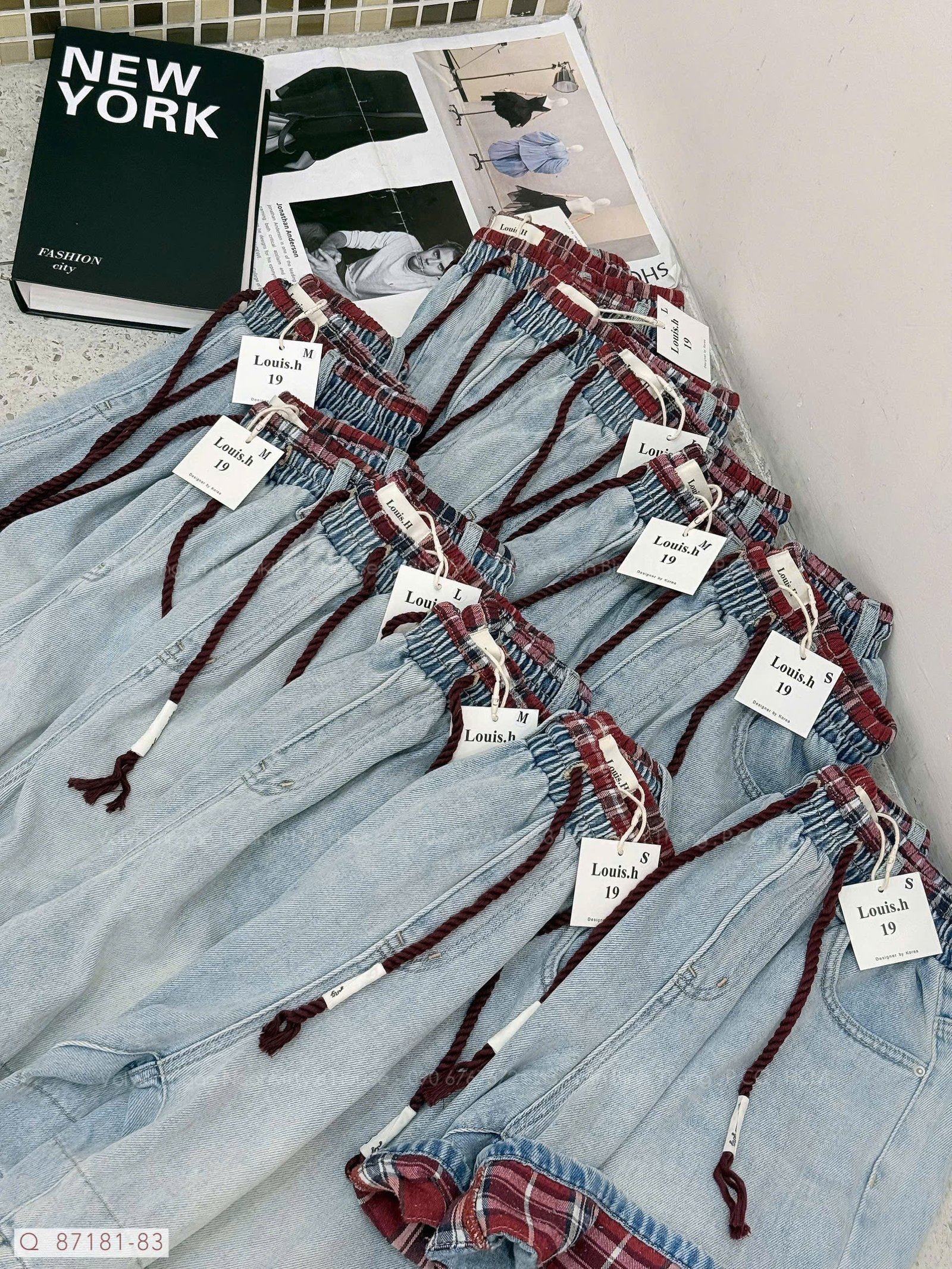 QUẦN SHORT JEAN NGỐ MIX CARO RÚT - Hình ảnh 9