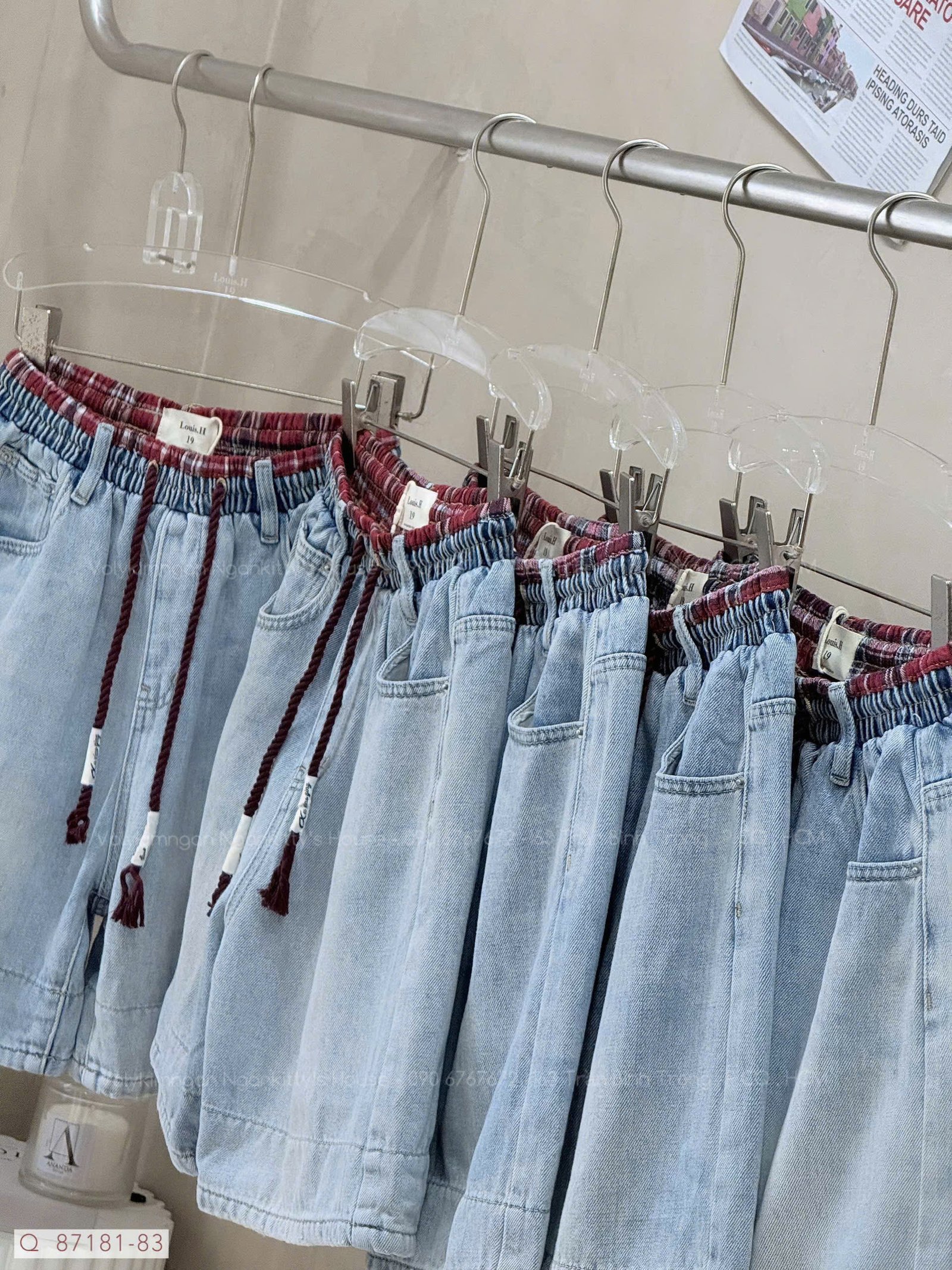 QUẦN SHORT JEAN NGỐ MIX CARO RÚT - Hình ảnh 10