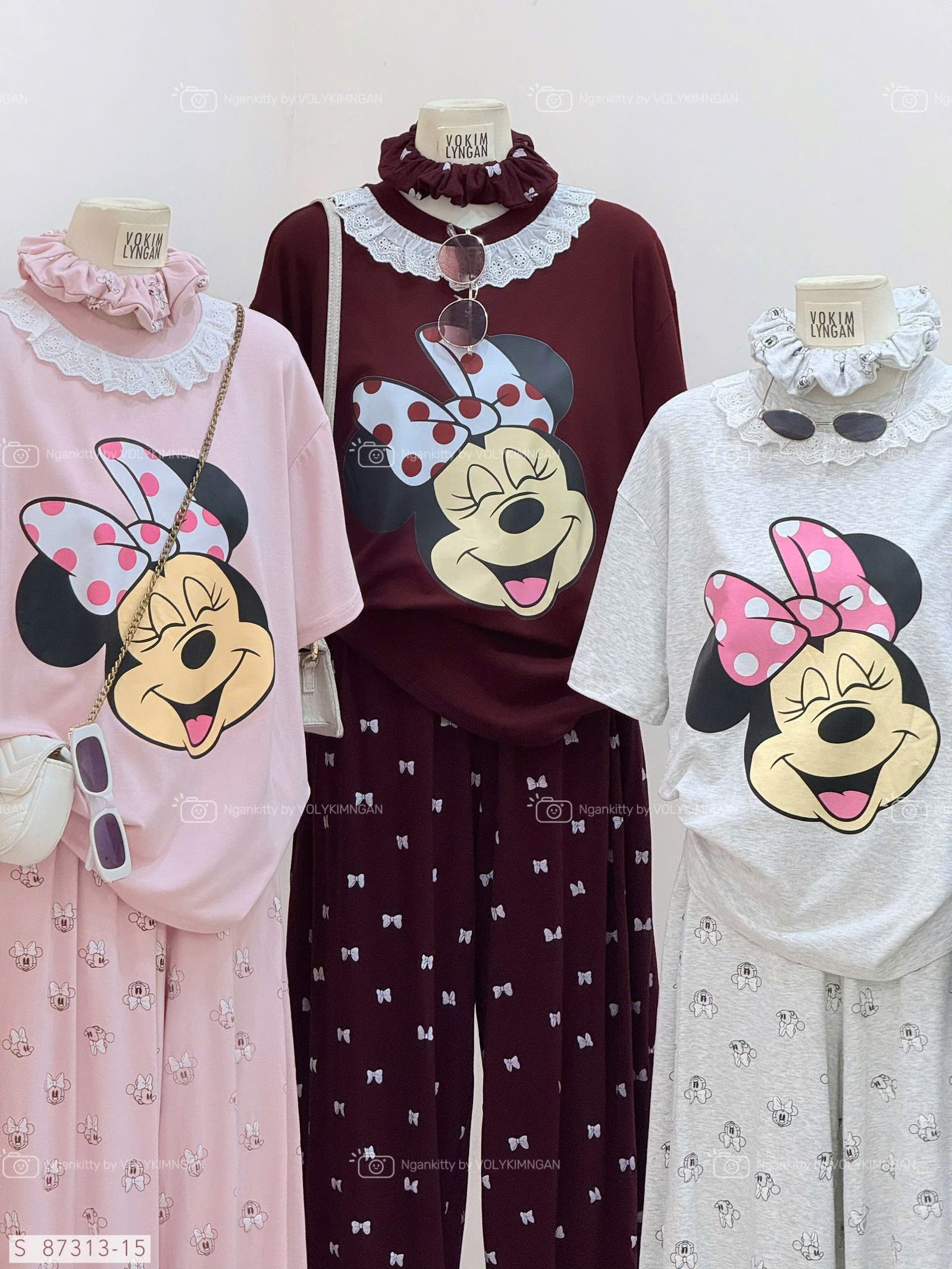 SET MINNIE CỔ REN QUẦN POM NƠ