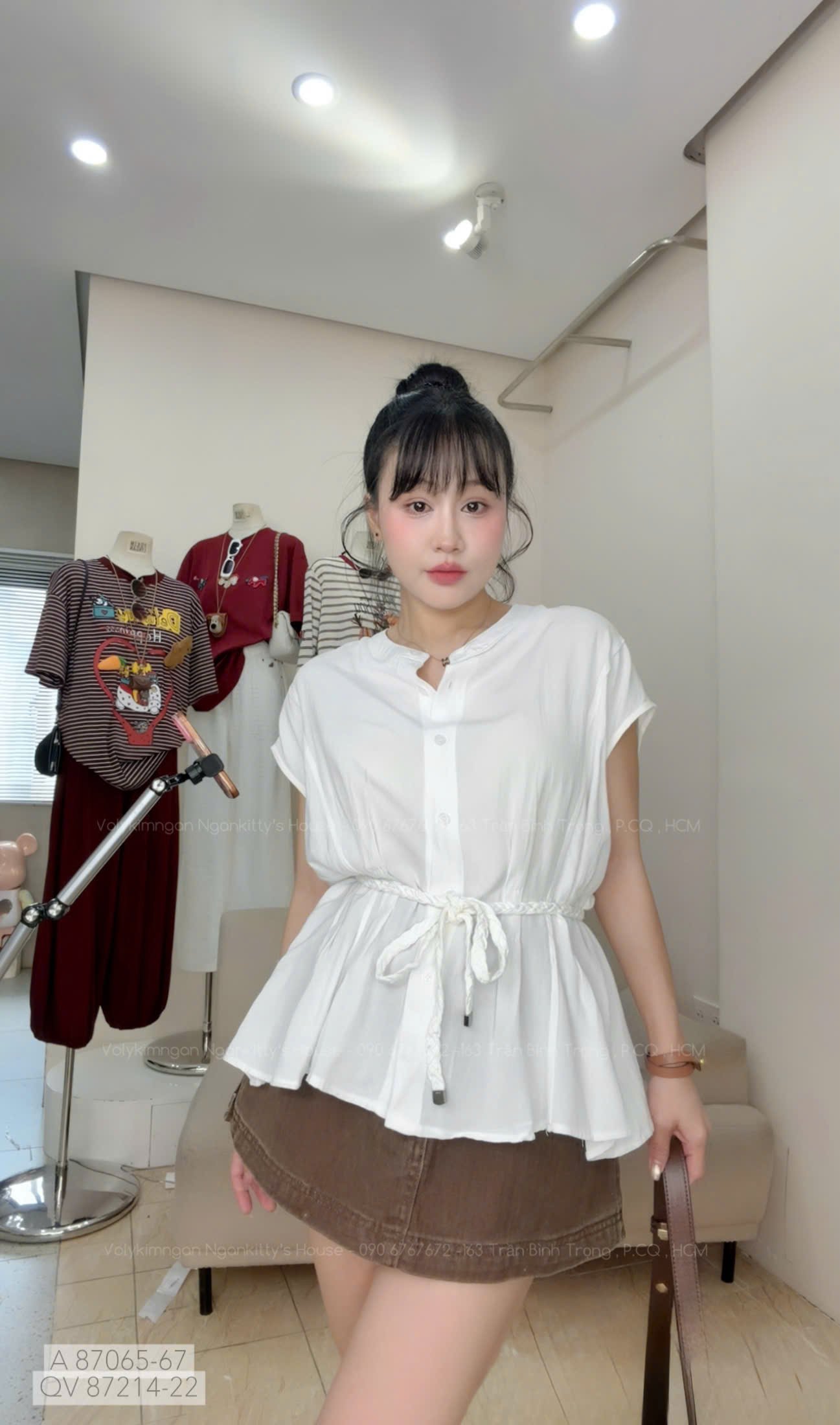 ÁO SƠMI CỌC TAY THẮT EO DÂY