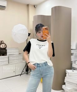 ÁO PRADA TAY ĐEN CỔ VIỀN