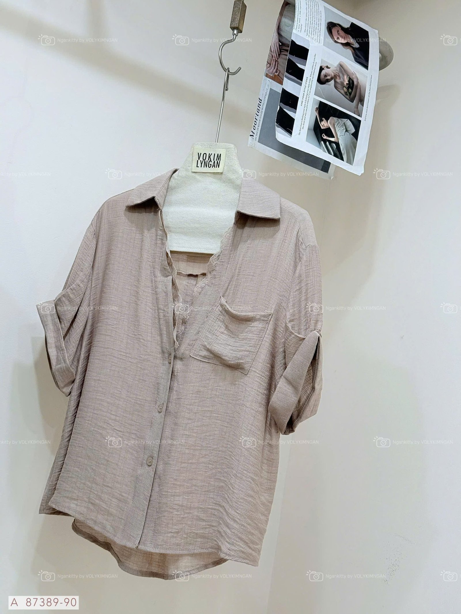 ÁO SƠMI CỔ V MIX REN - Ảnh 3