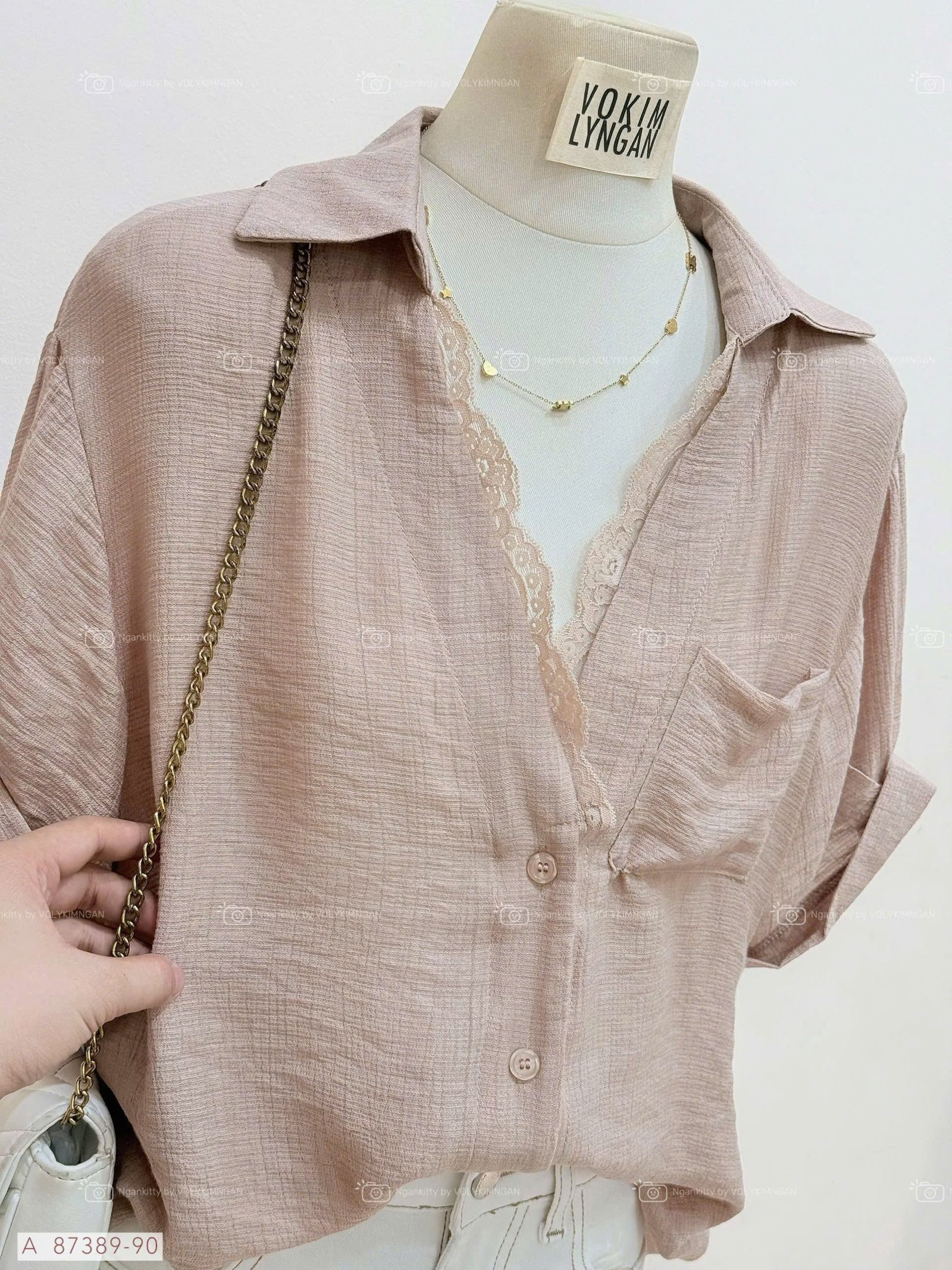 ÁO SƠMI CỔ V MIX REN - Ảnh 6