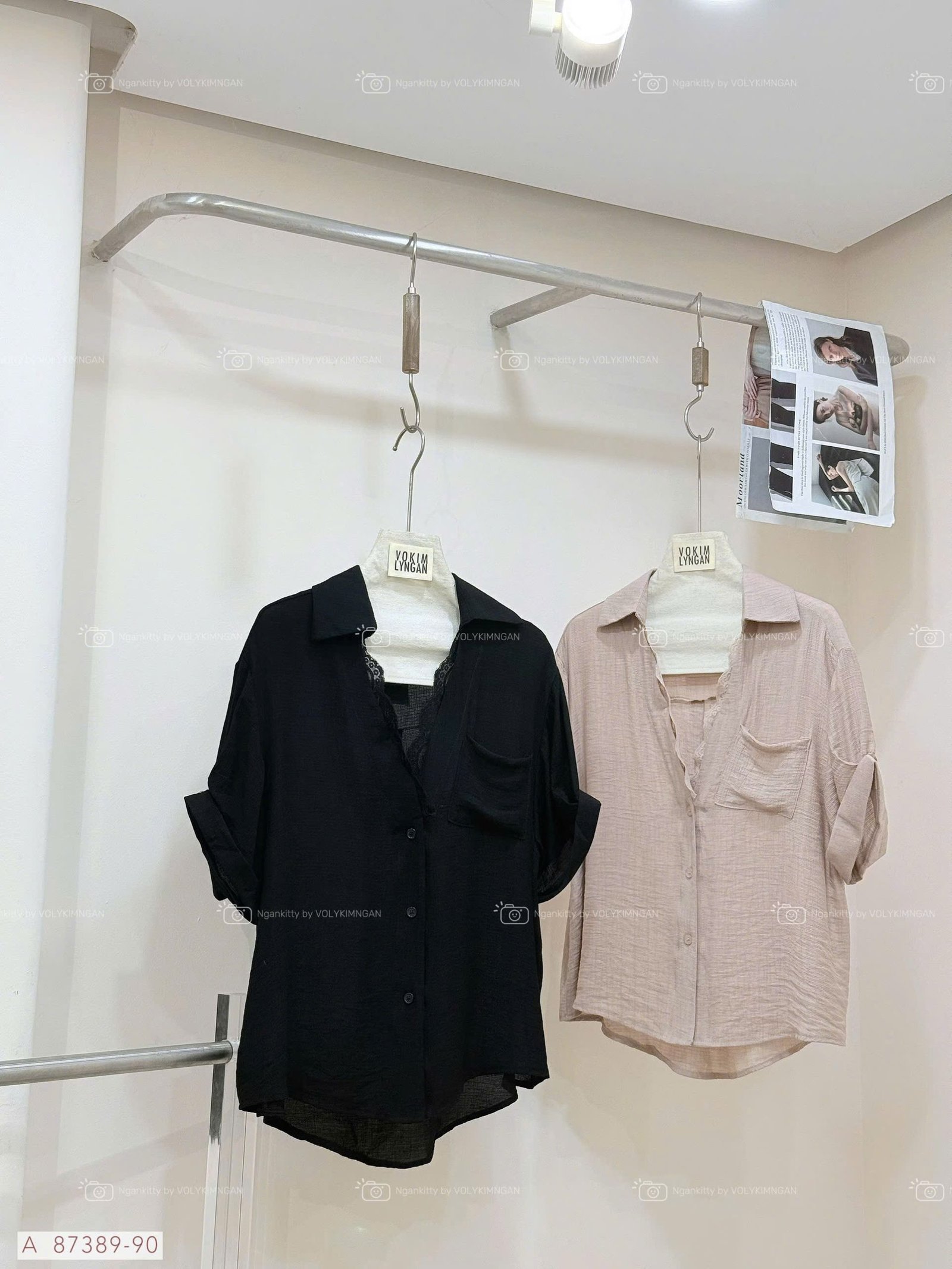 ÁO SƠMI CỔ V MIX REN