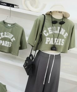 ÁO CROP CELINE XANH RÊU