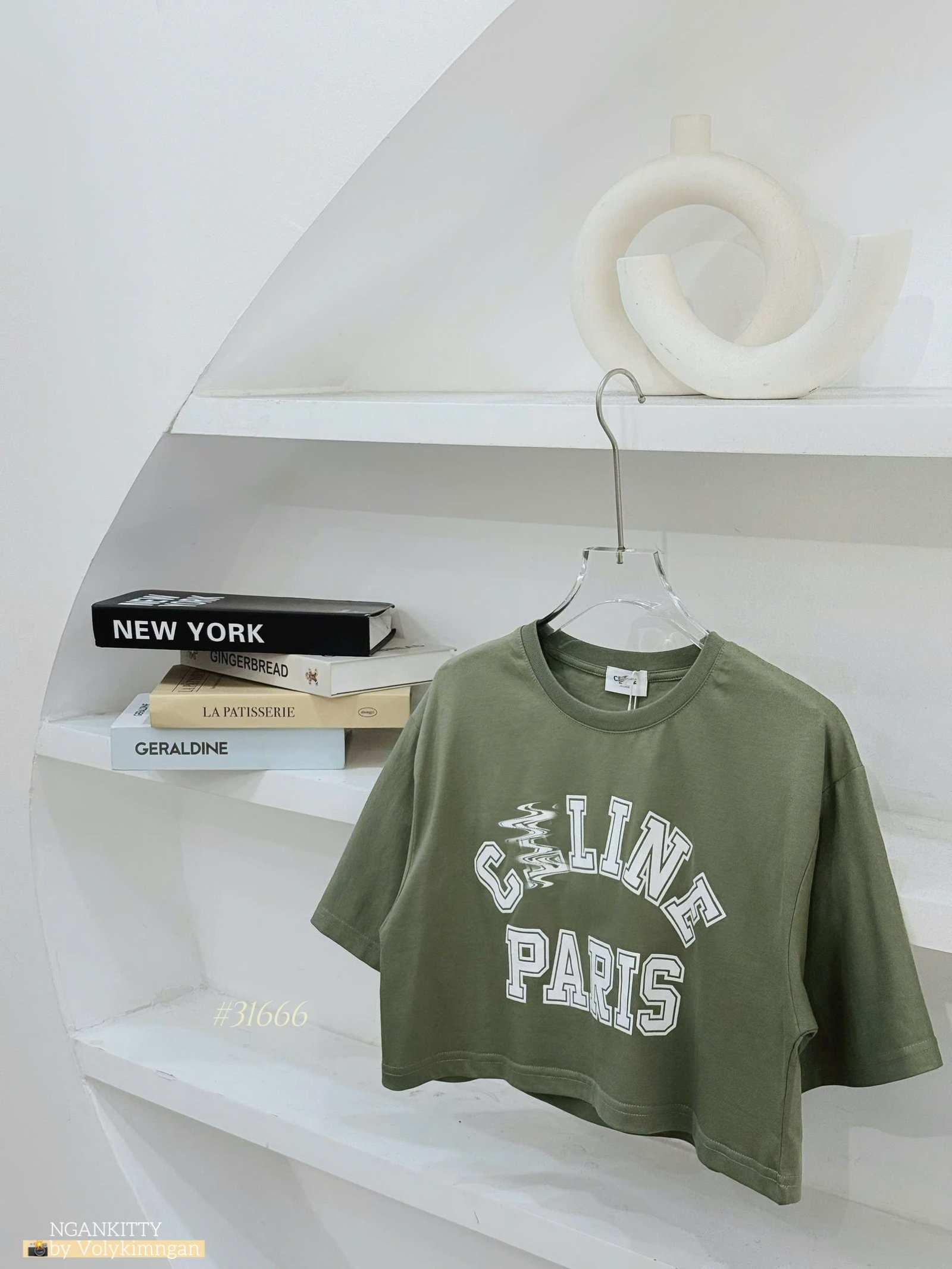 ÁO CROP CELINE XANH RÊU - Hình ảnh 2