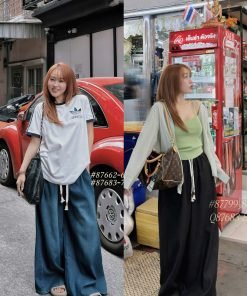 Quần denim suông dây rút