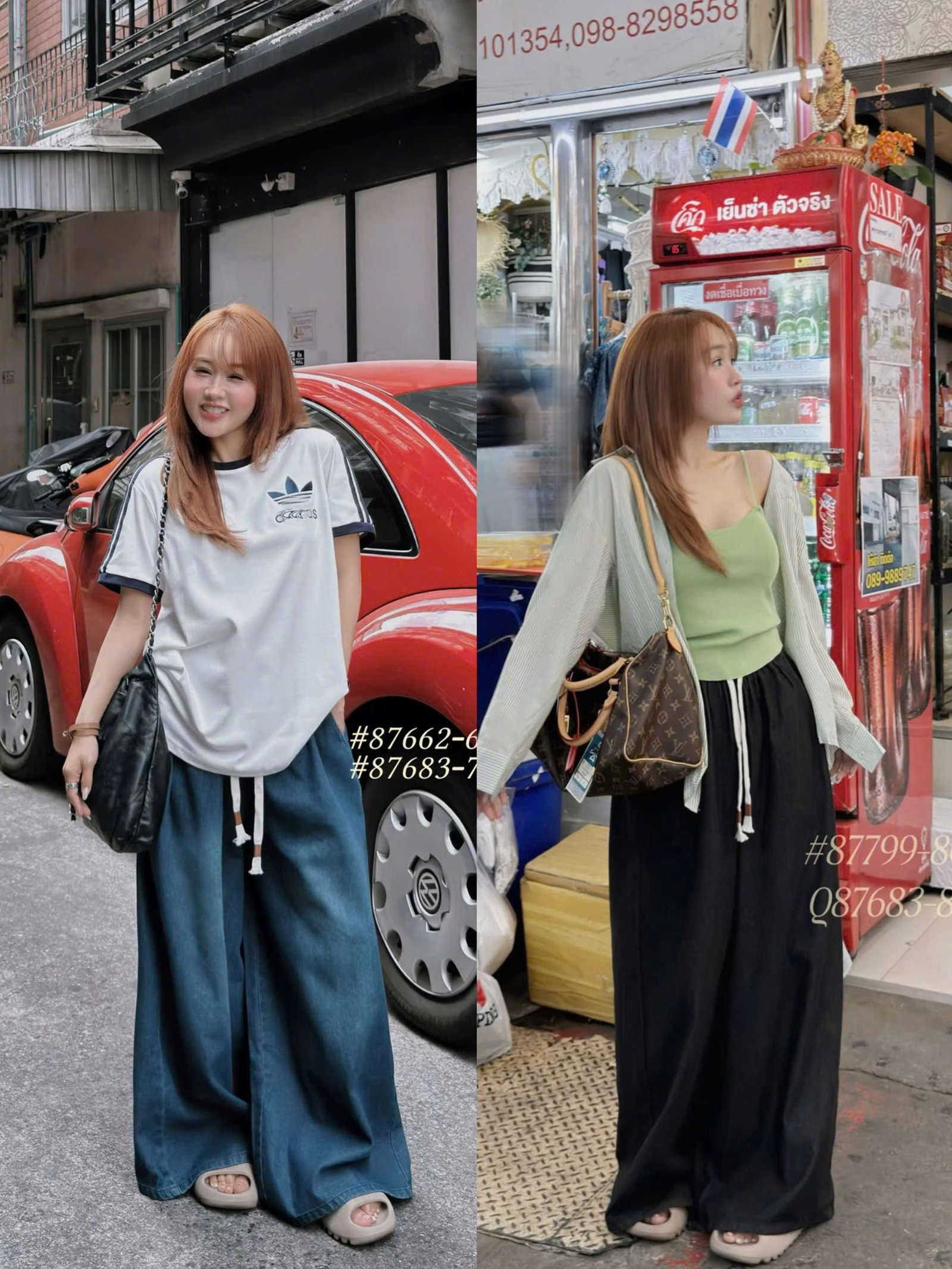 Quần denim suông dây rút