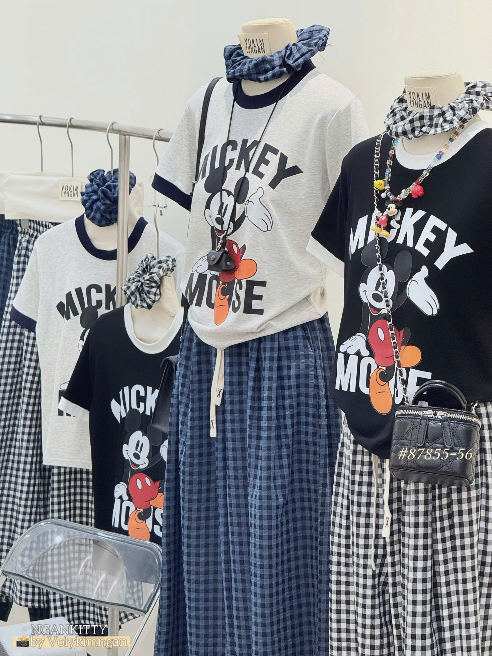Set Mickey Mouse viền quần caro