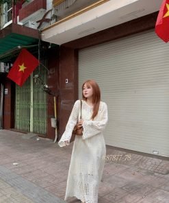 Alternative view of Set Đầm ren lỗ áo 2s