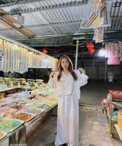 Set sơmi crop linen