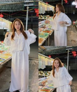 Set sơmi crop linen