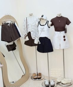 Quần short jean ngố túi sau mix chỉ