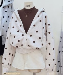 Alternative view of Áo khoác nón chấm bi boxy