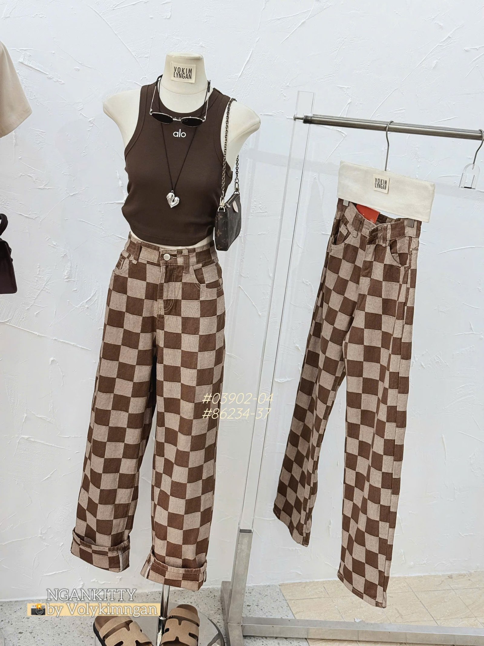 Quần suông caro nâu TL - Ảnh 3