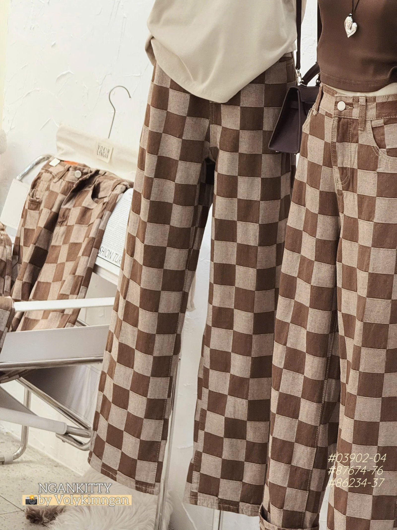 Quần suông caro nâu TL - Ảnh 2