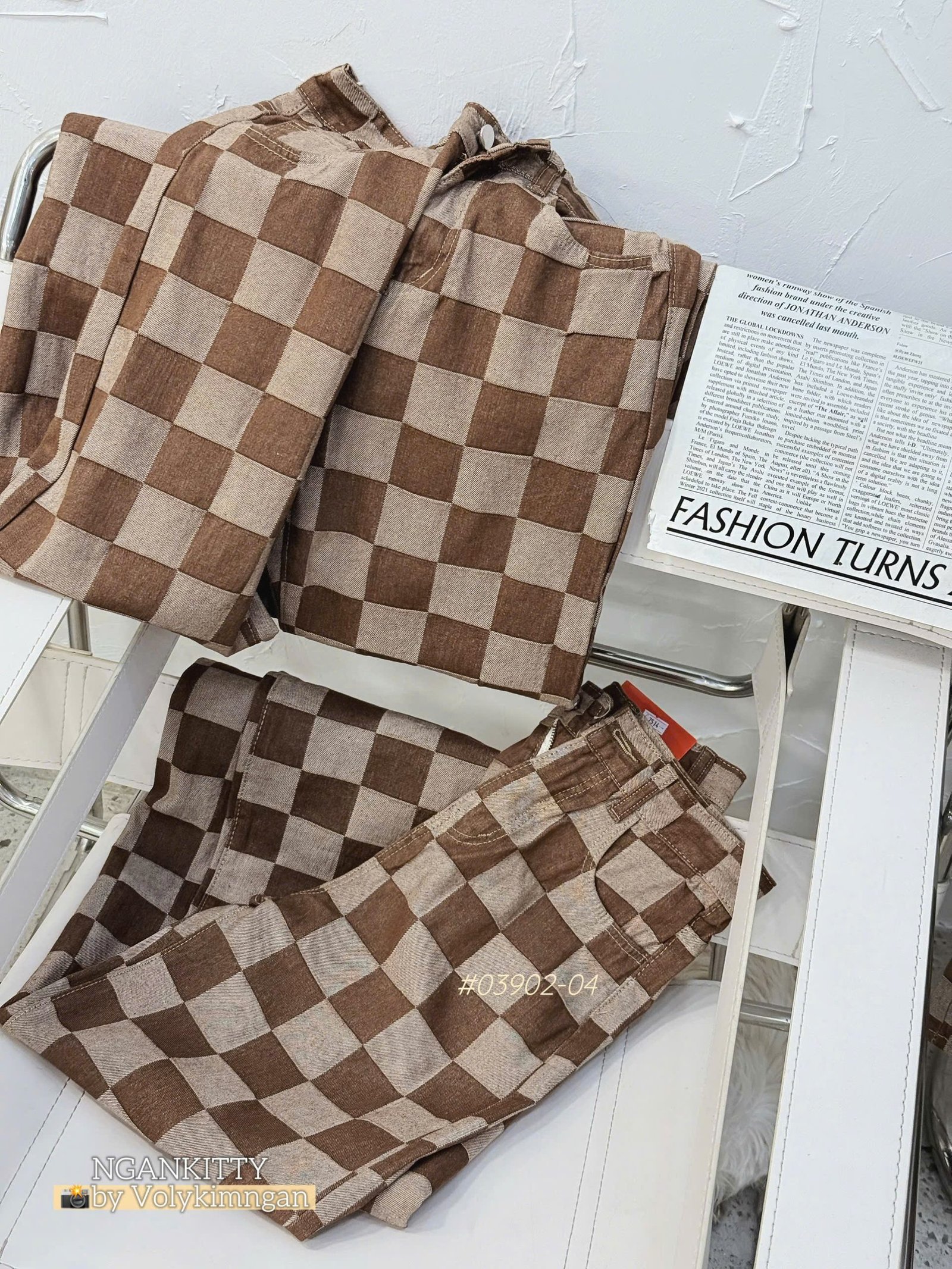 Quần suông caro nâu TL - Ảnh 5