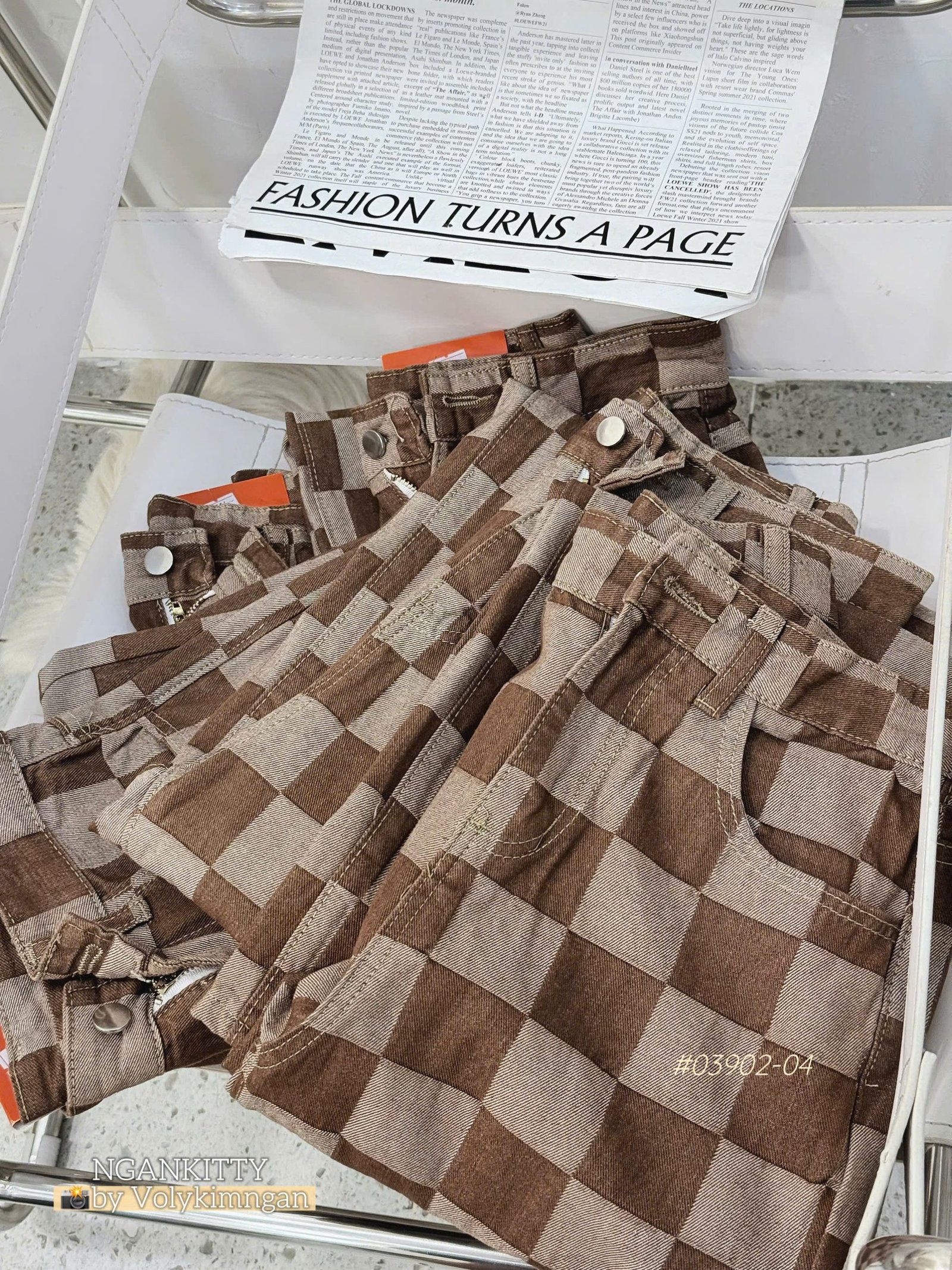 Quần suông caro nâu TL - Ảnh 4