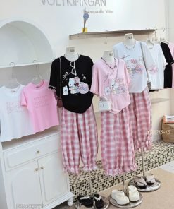 Set Hellokitty quần caro lai bèo