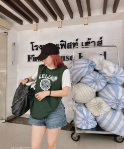 Alternative view of Áo Celine xanh lá tay trắng