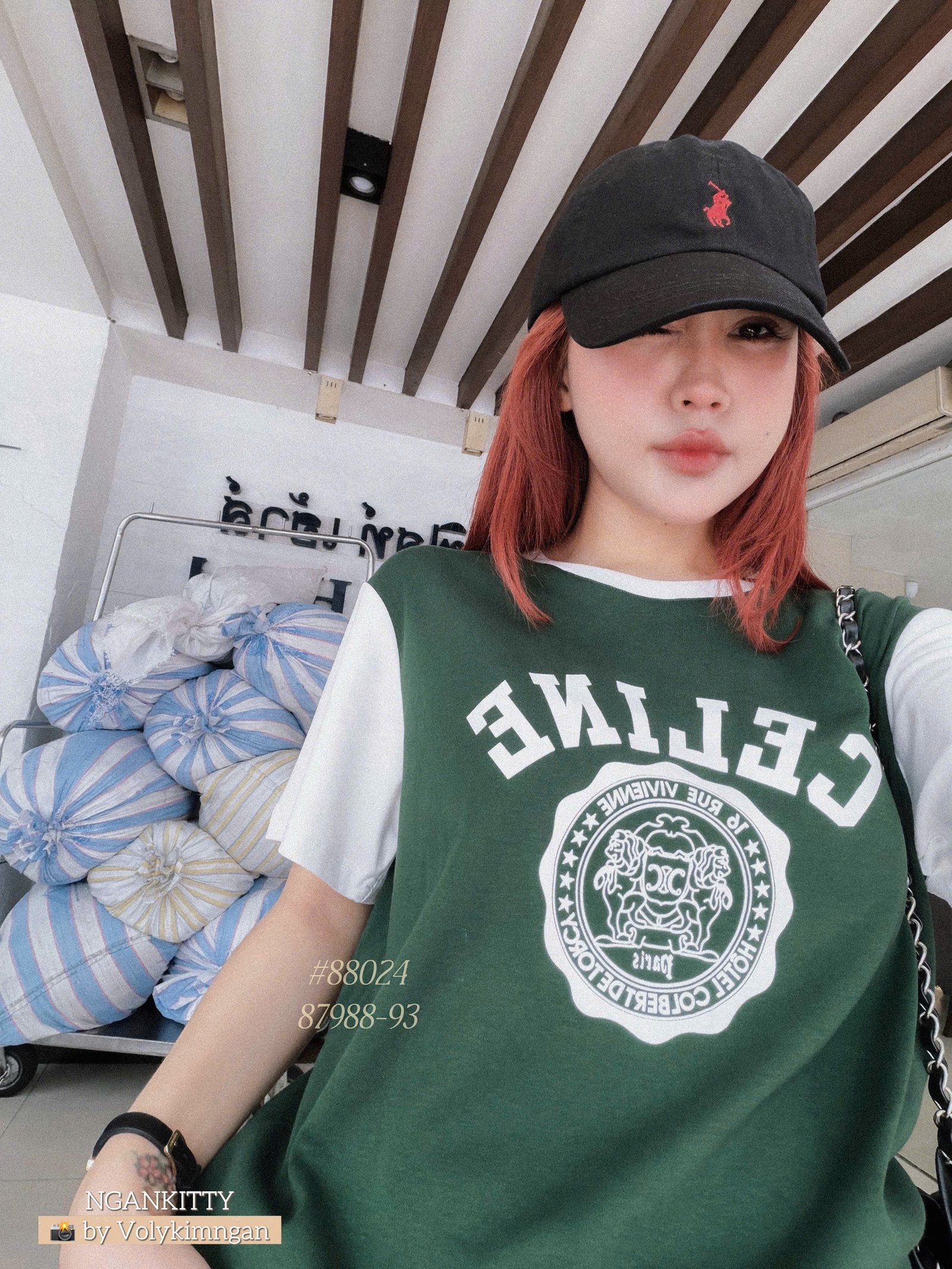 Áo Celine xanh lá tay trắng - Ảnh 3