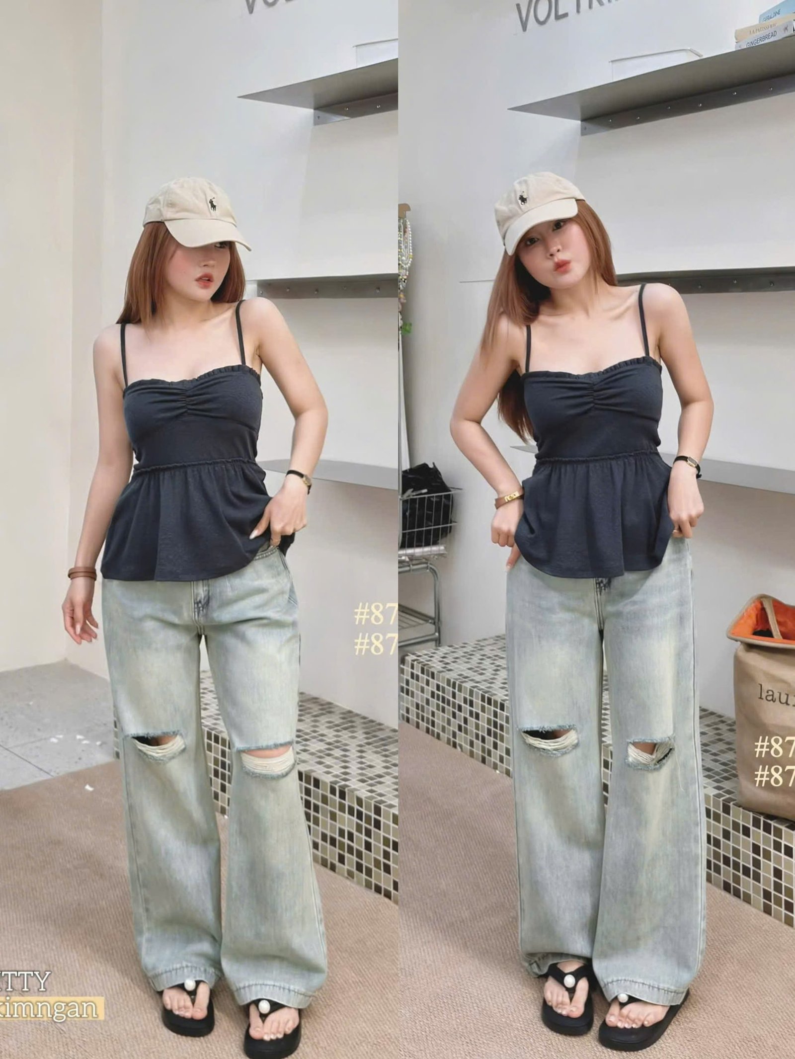 Quần jean suông rách 2 bên