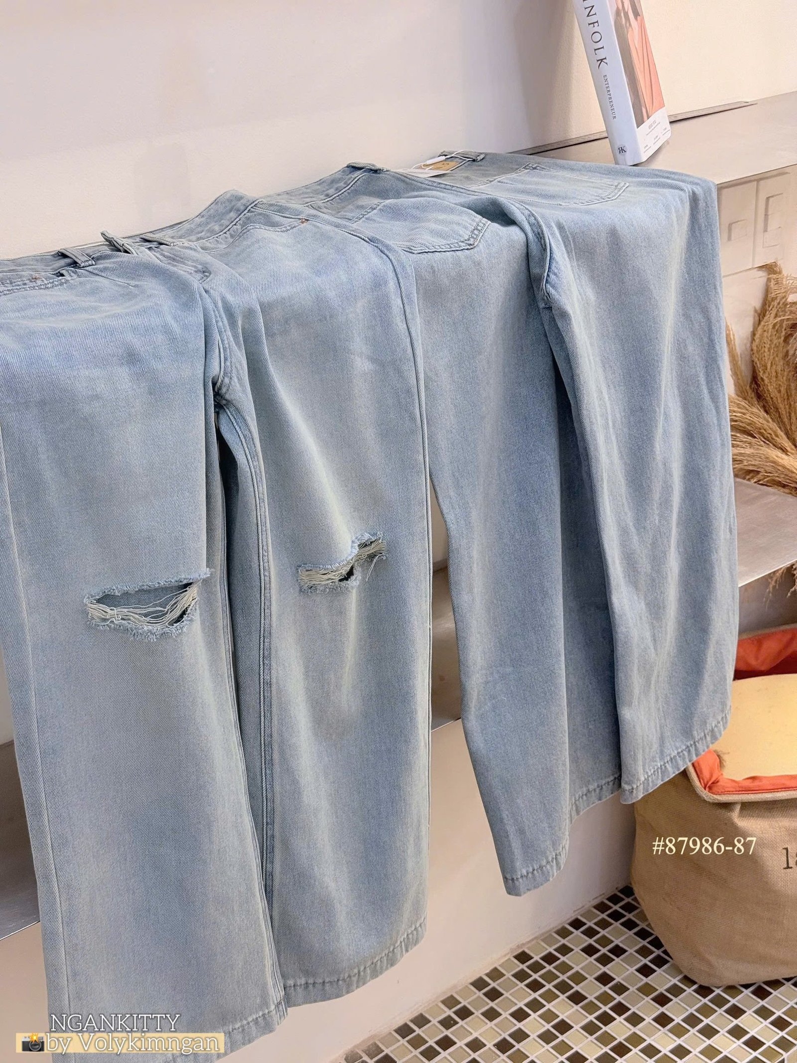 Quần jean suông rách 2 bên - Ảnh 8